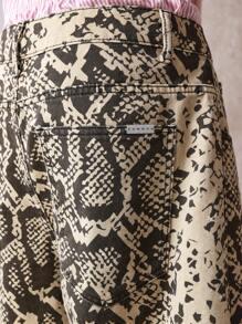 SUMWON Designer Printed Bermuda Shorts Snake Pattern Wide Leg Loose Fit Summer Knee Length Cotton Shorts Relaxed Casual Resort Wear