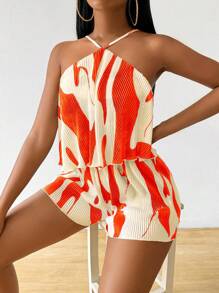 VaVaBold 女式杏色褶皱短款连体裤 - 橘色 - 查看 7