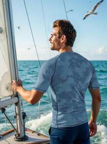 Manfinity Swimmode Men's Summer Vacation Beach Full Print Raglan Sleeve Surfing T-Shirt, Hawaiian - Baby Blue - View 3