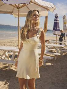 Aralina Women Solid Color Sleeveless Ruffled Sleeve Back Tie Open Back Mini Dress, For Summer - White - View 6