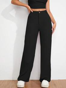 EURMUSE Pantalon droit décontracté de couleur unie pour un port quotidien - Noir - Voir 5