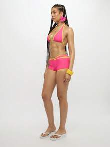 SUMWON WOMEN Beach Micro High Waisted Booty Shorts Summer Festival Swim Bottom Beachwear High Cut Pool Party Vacation Resort Wear - Red - View 4