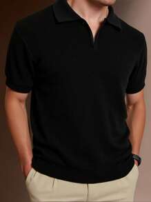 RueChic Polo à demi-zip standard à texture unie pour hommes