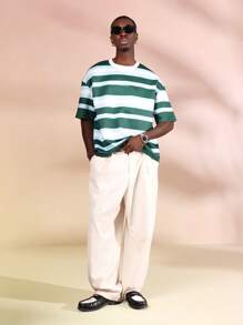 SUMWON 条纹常规款经典短袖运动 T 恤休闲夏季基本款圆领超大舒适上衣经典日常运动服