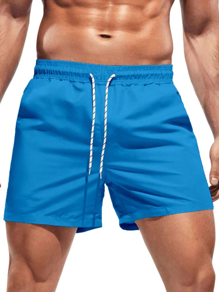 Surfspeed Men's Plain Pocket Drawstring Waist Beach Shorts, Suitable For Summer Swim Wear For Men Men Swim Trunks Bathing Suit