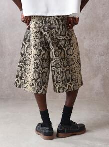 SUMWON Designer Printed Bermuda Shorts Snake Pattern Wide Leg Loose Fit Summer Knee Length Cotton Shorts Relaxed Casual Resort Wear