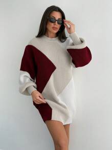 SHEIN Cottnline Multicolor Geometrical Pattern Long Sleeve Round Neck Sweater - Multicolor - View 3