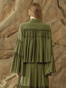 Arave Women's Elegant Ruffle Green Chiffon Crinkled Elegant Flowy Women Blouse,Vacation Outfits Woman Fall Women Clothes Fall Outfits Women Fall Autumn Clothes - Army Green - View 10