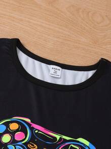 2Pcs/Set Teenage Boys Luminous Gamepad Graphic Print Glow-In-The-Dark Tight Fitting Crew Neck Short Sleeve Top & Long Pants Pajamas Set - Multicolor - View 7