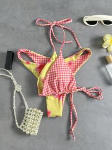 Swim Mod Bộ đồ bơi bikini 2 mảnh họa tiết hoa thường ngày đi biển dành cho nữ, đồ bơi - Màu vàng - Xem 2