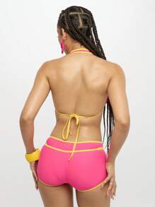 SUMWON WOMEN Beach Micro High Waisted Booty Shorts Summer Festival Swim Bottom Beachwear High Cut Pool Party Vacation Resort Wear - Red - View 2