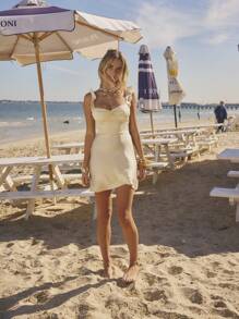 Aralina Women Solid Color Sleeveless Ruffled Sleeve Back Tie Open Back Mini Dress, For Summer - White - View 7