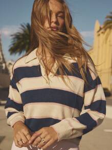 Aralina Multi Colour Stripped Collar Knitted Cropped Jumper - Multicolor - View 9