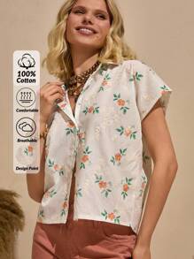 Bóhologie 波西米亚风女装女夏装白色休闲德国海边度假，适合日常、出街、度假等场合穿着女士纯色全身花朵印花刺绣梭织面料纽扣前领无袖上衣春夏季假期度假外出 100% 纯棉刺绣面料