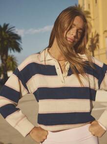 Aralina Multi Colour Stripped Collar Knitted Cropped Jumper - Multicolor - View 4