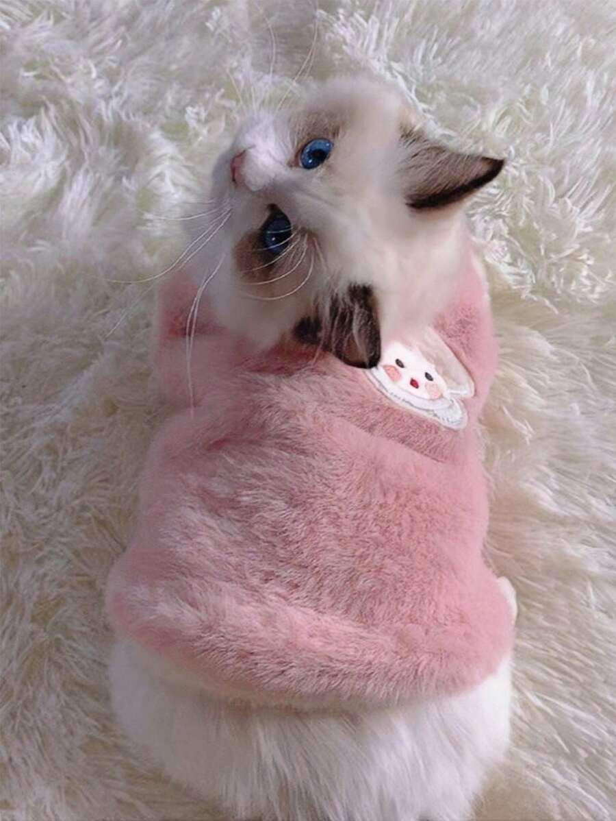 1 件法兰绒刺绣羊羔图案背心，加厚保暖狗/猫衣服，适合小型/中型宠物