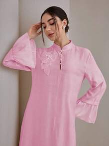 Graceveil 2pcs/Set Women Elegant Stand Collar Ruffle Cuff Long Sleeve Set Modest - Pink - View 5