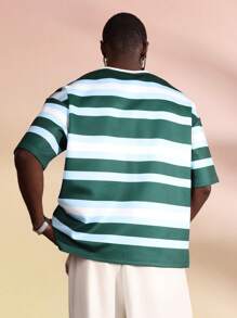 SUMWON 条纹常规款经典短袖运动 T 恤休闲夏季基本款圆领超大舒适上衣经典日常运动服