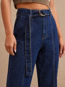 WESTFADE High Rise Western Cowgirl Seaming Wide Leg Flare Cotton Blend Denim Jeans Summer Nashville Rodeo - Dark Wash - View 4