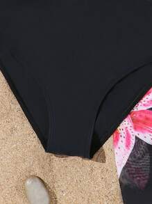 Teen Girls 3pcs Bikini Sets With Triangle Top, Adjustable Shoulder Strap Triangle Briefs & Sheer Mesh Sarong With Floral Pattern - Multicolor - View 5