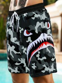 Manfinity Swimmode Men's Casual Camo Print Beach Shorts, Summer, Hawaiian - Multicolor - View 3