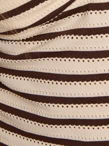 Nöista Striped Crop Top With A V-Shaped Halter Strap And Ruched Detail At The Front, Ideal For A Fresh And Stylish Summer Look. - Multicolor - View 6