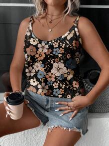 SHEIN LUNE Débardeur style vacances avec motif floral, tailles grandes, convient pour les vacances et les loisirs - Multicolore - Voir 7