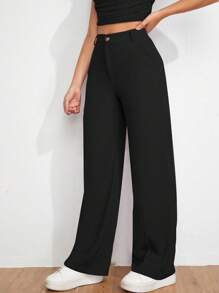 EURMUSE Pantalon droit décontracté de couleur unie pour un port quotidien - Noir - Voir 3