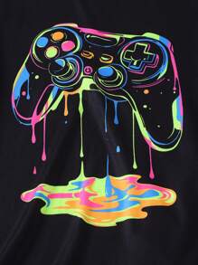 2Pcs/Set Teenage Boys Luminous Gamepad Graphic Print Glow-In-The-Dark Tight Fitting Crew Neck Short Sleeve Top & Long Pants Pajamas Set - Multicolor - View 6