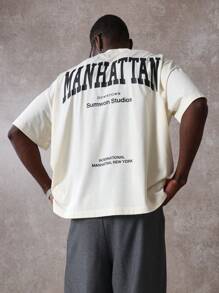 SUMWON Camiseta de corte recto de la colección internacional de Nueva York de Sumwon Studios, con el logotipo de Manhattan Downtown, estilo urbano y juvenil
