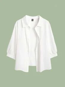 Flirla Plus Size 3 Pieces Set: Casual Shirt + Letter Print Tank Top + Drawstring Cargo Pants - Multicolor - View 3