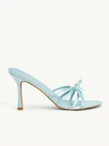 CUCCOO CHICEST Giày cao gót satin màu xanh lam thanh lịch lãng mạn dành cho nữ có quai nơ thiết kế chéo, phù hợp mặc khi đi tiệc, uống trà, hẹn hò, tiệc tùng, ngày lễ, đi biển - Màu xanh lam - Xem 10