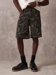 SUMWON Shorts Cargo de Ajuste Regular para Verão com Estampa Camuflada, Estampa de Folha Desgastada, Estilo Tático de Comprimento até o Joelho, Estilo Militar, Aventura, Caminhada, Casual Outdoor