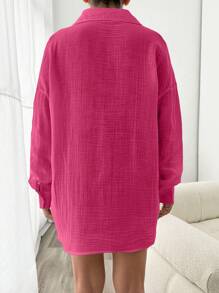SHEIN Cottnline Shirt With Plain Drop Shoulder Button At Front - Pink - View 2