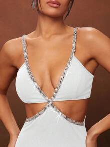 Hauture Cut Out Mini Dress With Rhinestone Strap Detail White Dresses For Women - White - View 5
