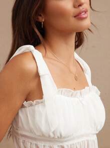 WESTFADE 雪纺荷叶边细肩带可爱蝴蝶结肩带褶饰蝴蝶结后背短款背心夏季海滩度假休闲可爱 - 白色 - 查看 3