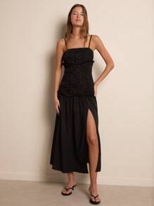 Nöista 女士圆点印花高开衩长款吊带裙 - 黑色 - 查看 1