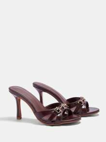 CUCCOO BIZCHIC Women's Solid Color Metal Decor Simple High Heel Sandals, Casual Summer Daily Wear Spring Shoes Spring Break Easter