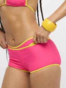 SUMWON WOMEN Beach Micro High Waisted Booty Shorts Summer Festival Swim Bottom Beachwear High Cut Pool Party Vacation Resort Wear - Red - View 6