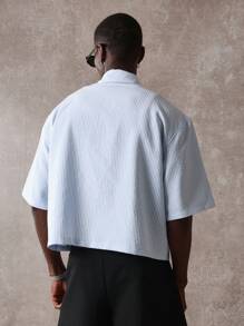 SUMWON Studios Boxy Button Down Lifestyle Statement Shirt Seersucker Striped Summer Casual Loose Fit Street Style High Fashion Designer Shirt