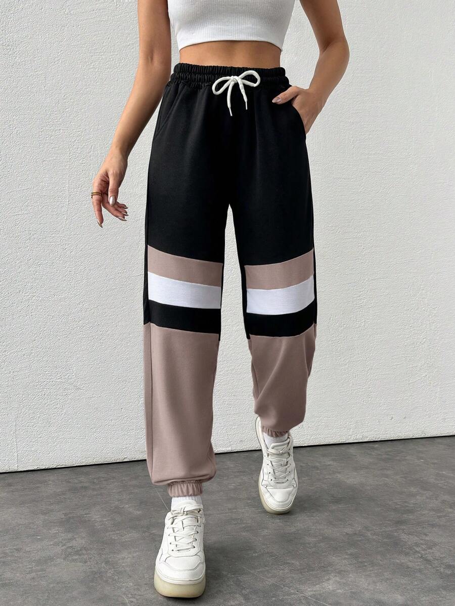 Cloudara Women's Colorblock Drawstring Joggers - Multicolor - View 1