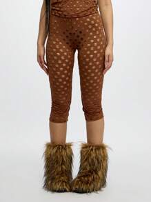 SUMWON WOMEN Pantalones capri mallas con cortes de rejilla - Marrón - Ver 6