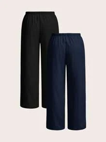 Solflare 2 pièces/ensemble Pantalons pour femmes grande taille, de couleur bleu marine et noir - Multicolore - Voir 6