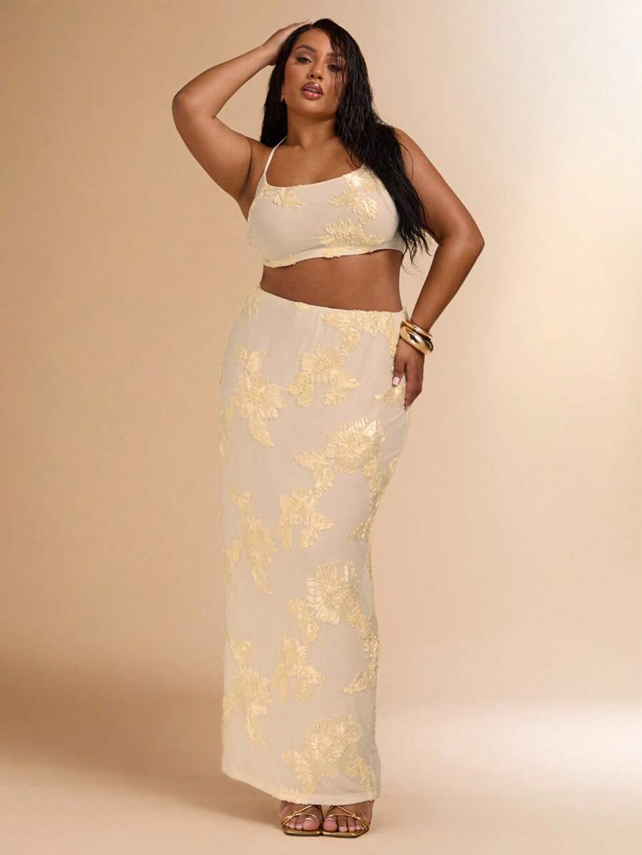 SHEIN BAE مجموعة قطعتين أنيقة بطبعة الفهد والزهور للمرأة ذات المقاسات الكبيرة، مناسبة لمهرجانات الموسيقى والرحلات الصيفية