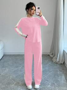 SHEIN LUNE 女士日常两件套服装 - 粉色 - 查看 3