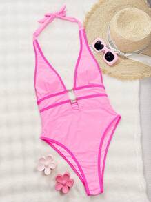 Swim Chiccia Đồ bơi một mảnh hở lưng cổ chữ V sâu gợi cảm cho nữ, lễ hội Boho - Hồng - Xem 5