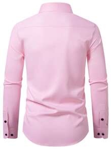 Calvornis Men's Casual Commuting Colorblock Patchwork Long Sleeve Shirt, For Fall - Pink - View 2