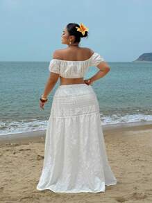 Sunnyshic 2 Pieces Set: Short Ruched Lace Patchwork Bamboo Shoot Skirt - White - View 7