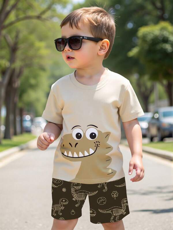 GraphicGems 1 Set de top de manga corta y pantalones cortos para niños pequeños con diseño lindo de dinosaurio y esqueleto, diseño casual ligero apropiado para primavera/verano