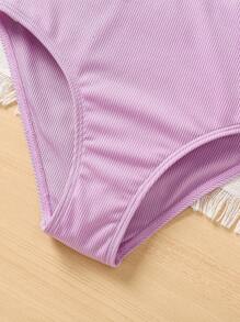 SHEIN Conjunto de bikini con cuello en V y volantes de color liso para niñas preadolescentes
